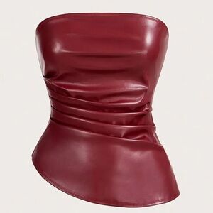 New-Burgundy faux leather corset top with ruched detail #gothicglam #y2kfashion